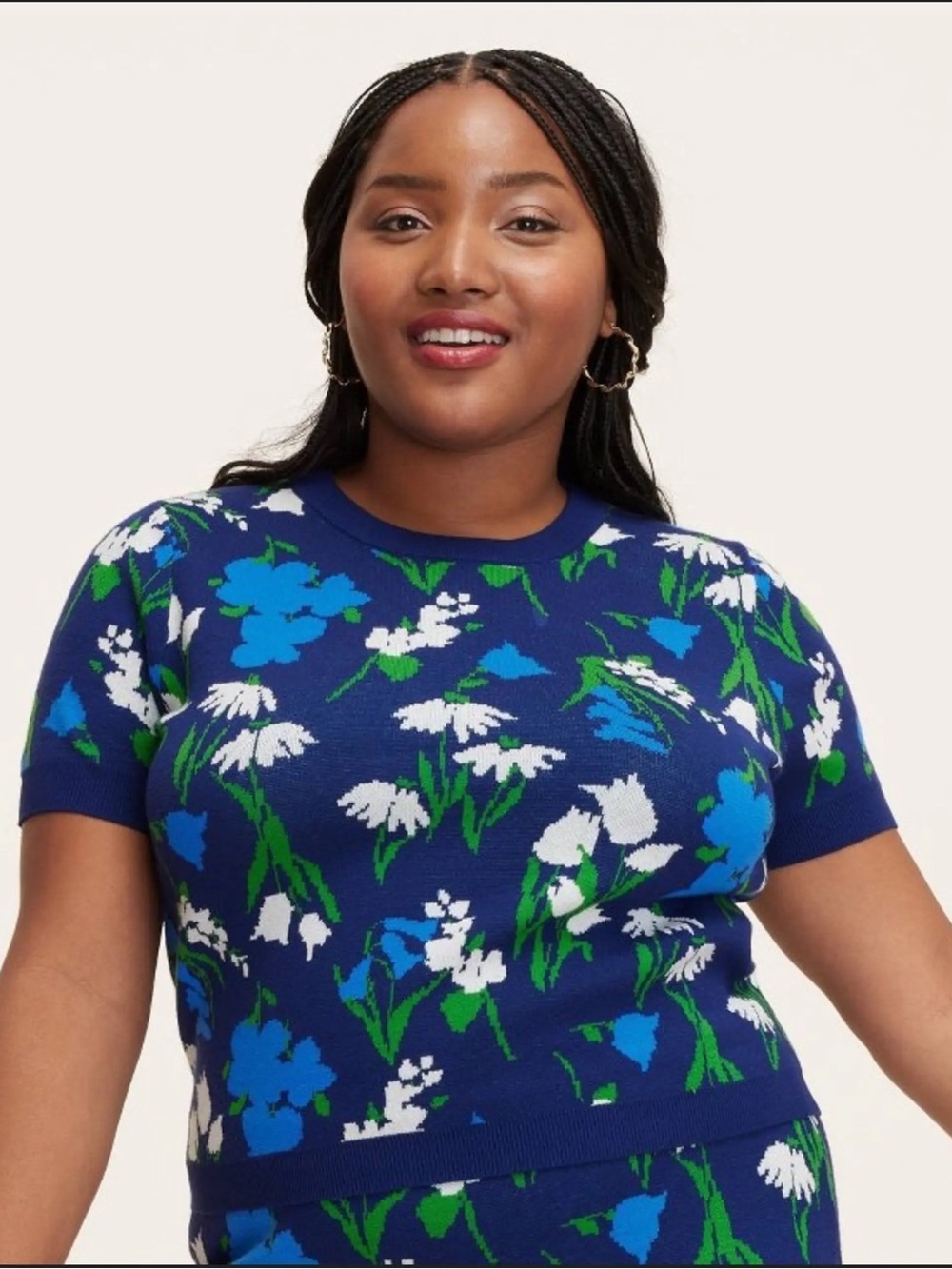 kate spade x Tarrget Floral Short-Sleeve Navy Knit Top Sweater